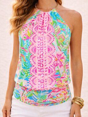 Lilly Pulitzer Bowen Halter Top Lilly of the Jungle Print XXS Resort